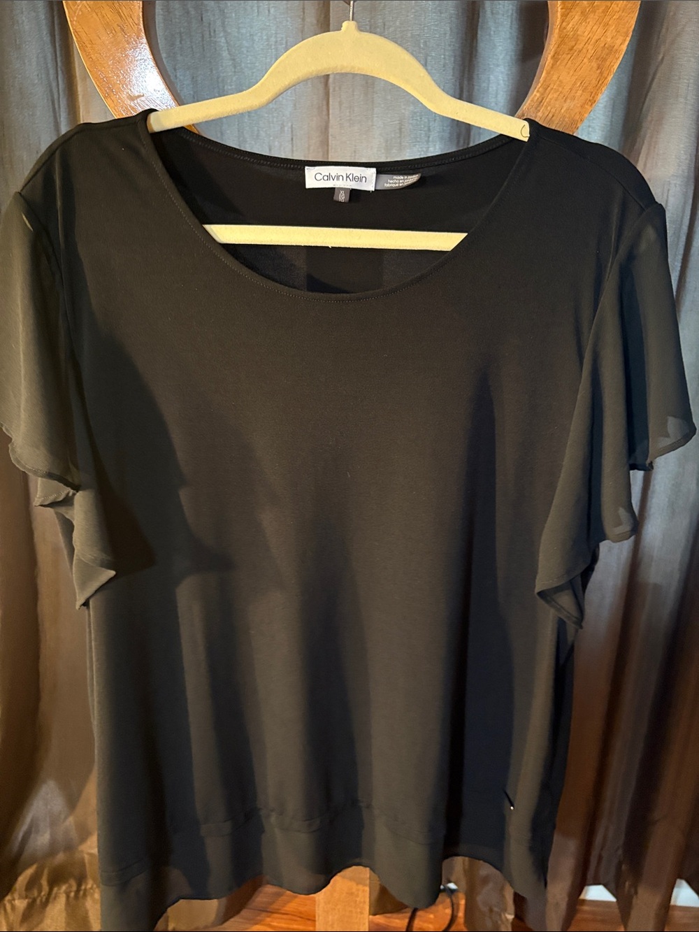 Calvin Klein Black Flutter Sleeve Scoop Neck Top XL
